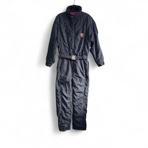 Vintage Bogner Skisuit Women's Size Large EU 40 Navy Blue Embroidered Retro